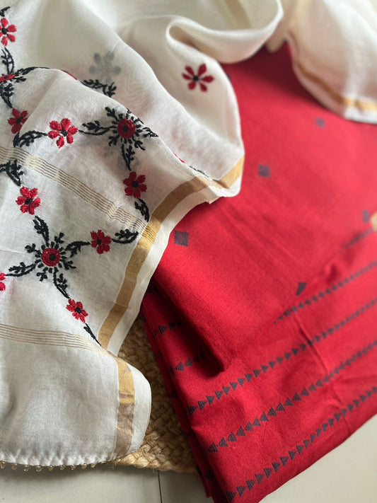 Cotton red top with chandheri duppata