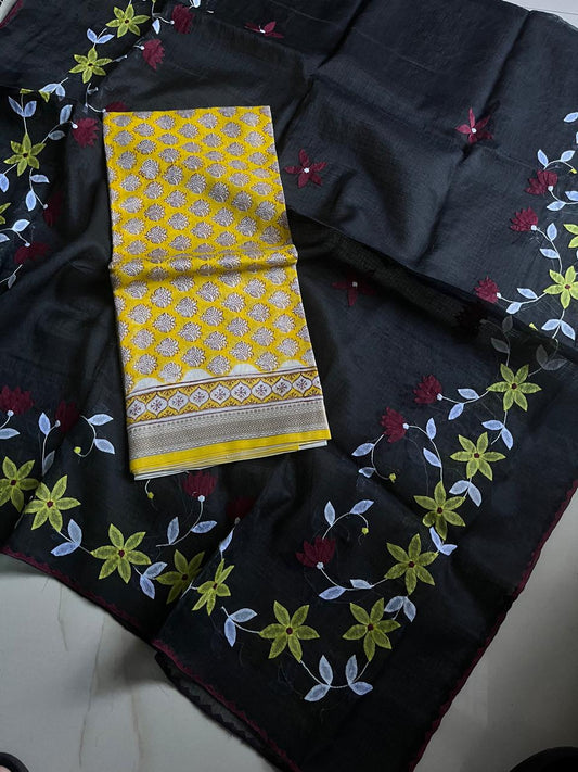 Yellow suit with black duppata