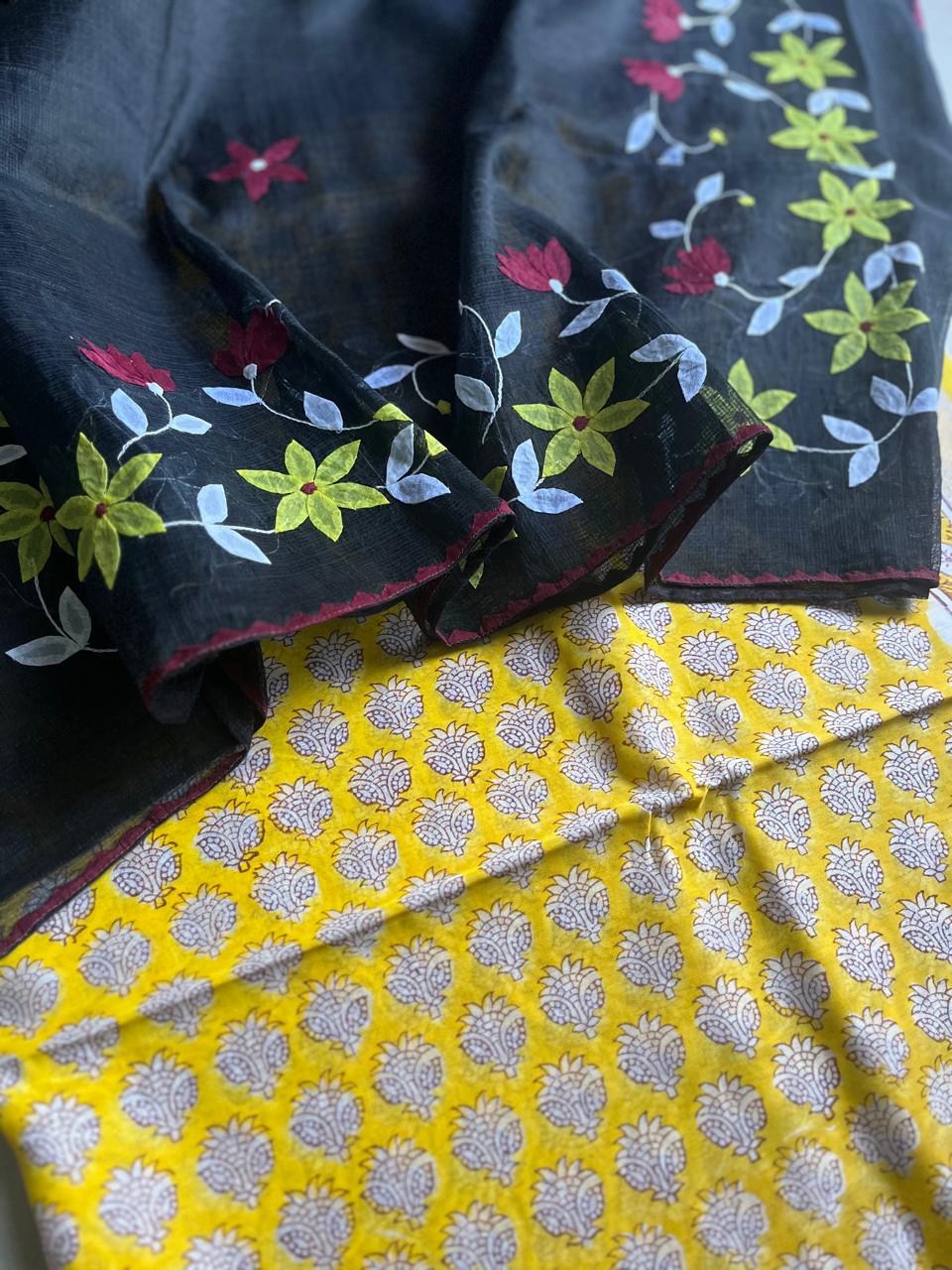 Yellow suit with black duppata