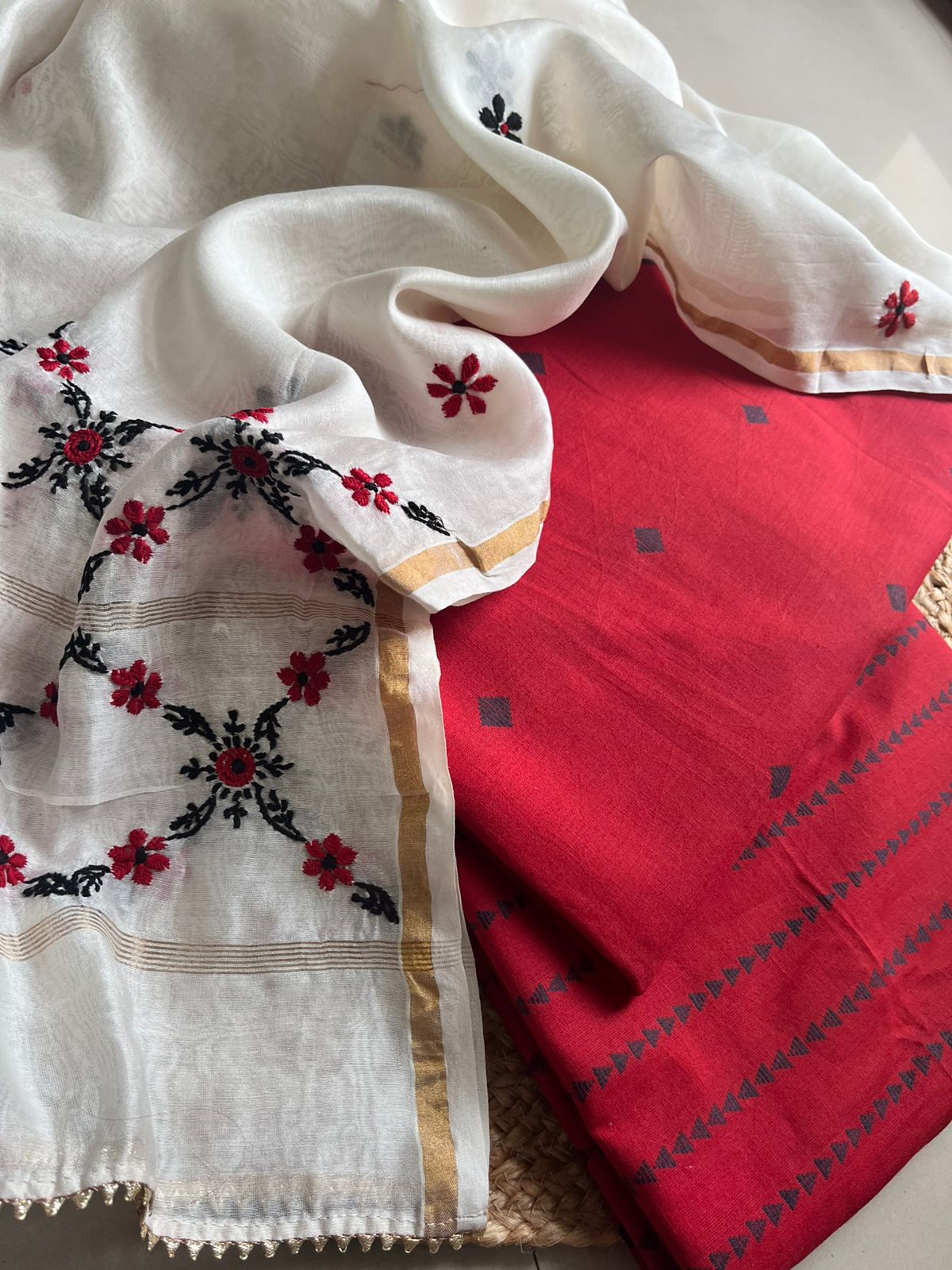 Cotton red top with chandheri duppata