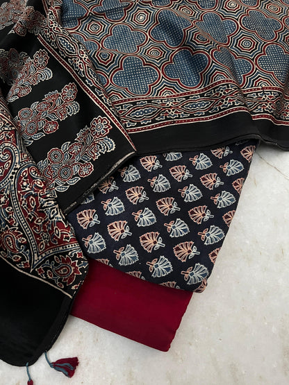 Ajrakh dress materials unstiched mashru fabric