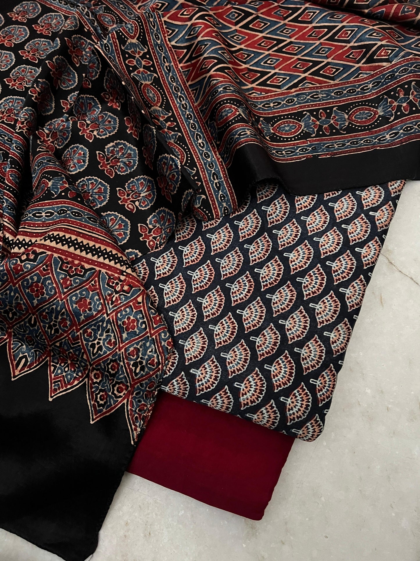 Ajrakh dress materials unstiched mashru fabric