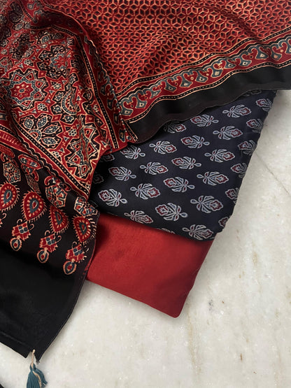 Ajrakh dress materials unstiched mashru fabric