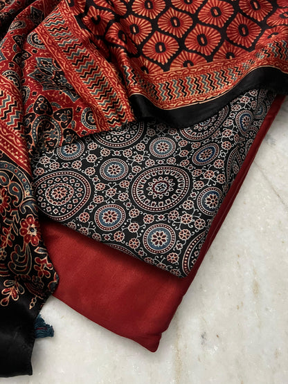 Ajrakh dress materials unstiched mashru fabric