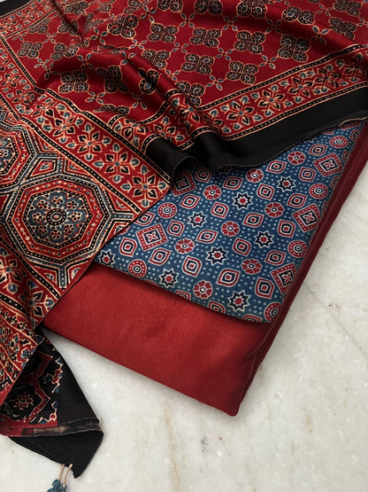 Ajrakh dress materials unstiched mashru fabric