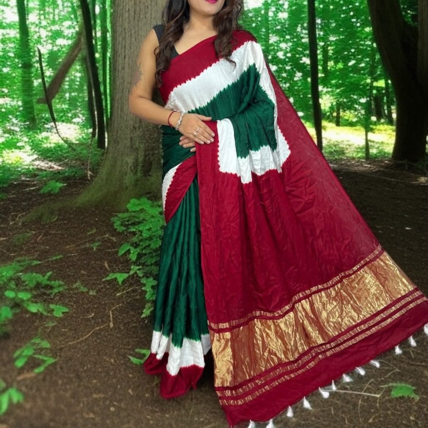 Modal silk designer saree with tussels