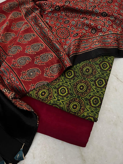 Ajrakh dress materials unstiched mashru fabric
