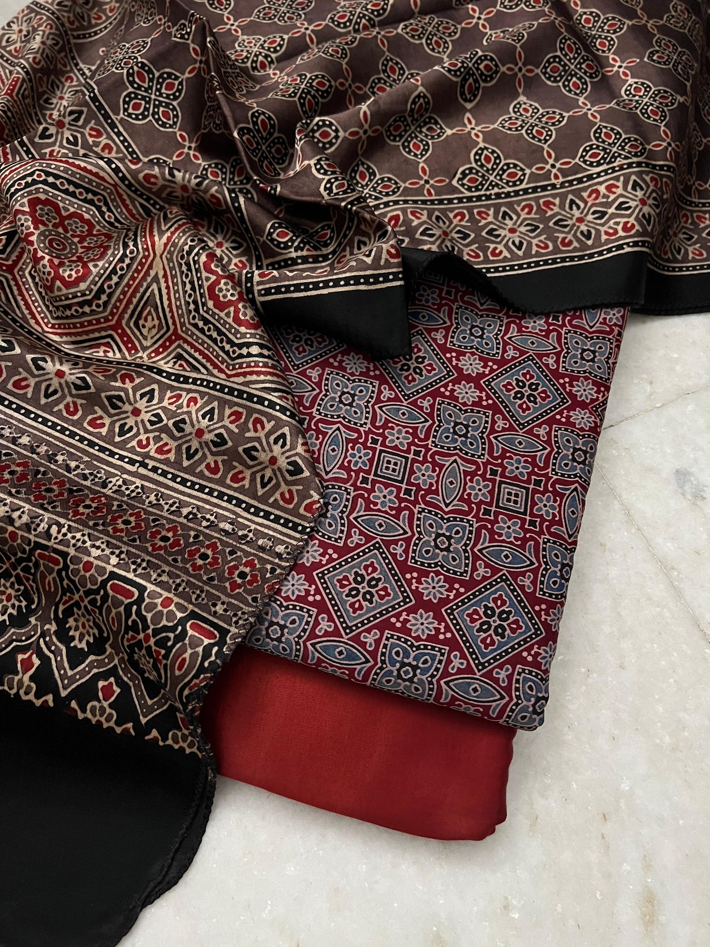 Ajrakh dress materials unstiched mashru fabric
