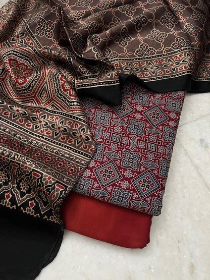 Ajrakh dress materials unstiched mashru fabric