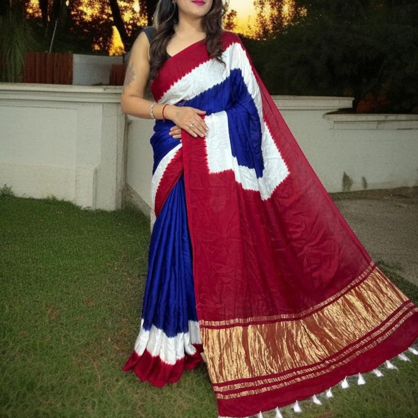 Modal silk designer saree with tussels