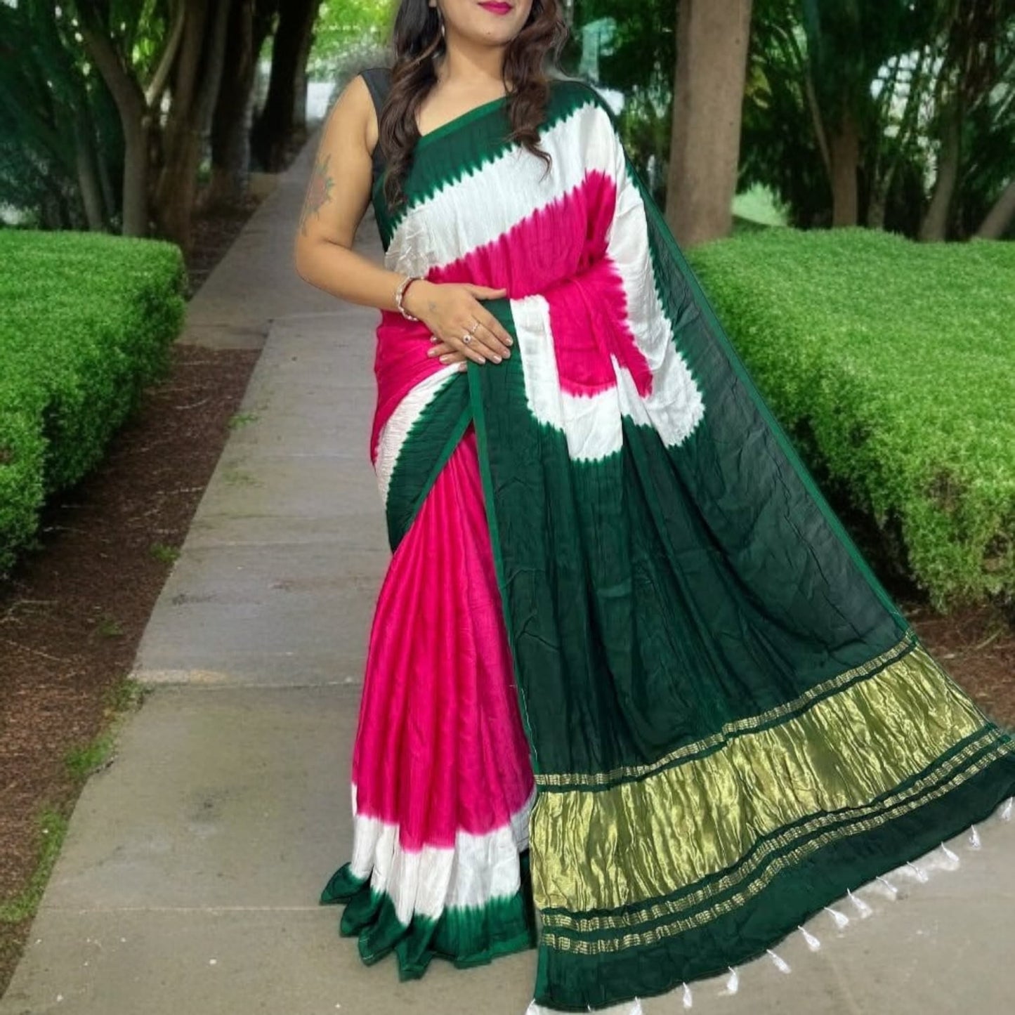 Modal silk designer saree with tussels