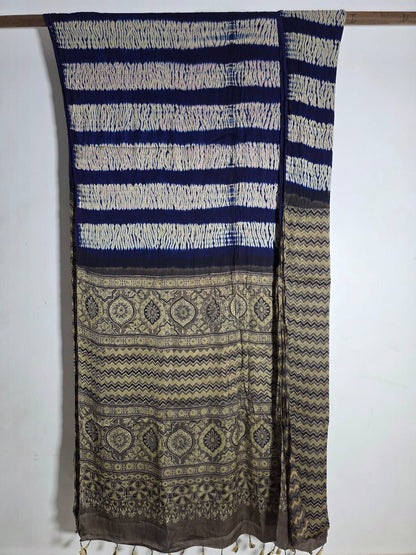 Ajrakh shibori modal silk sarees
