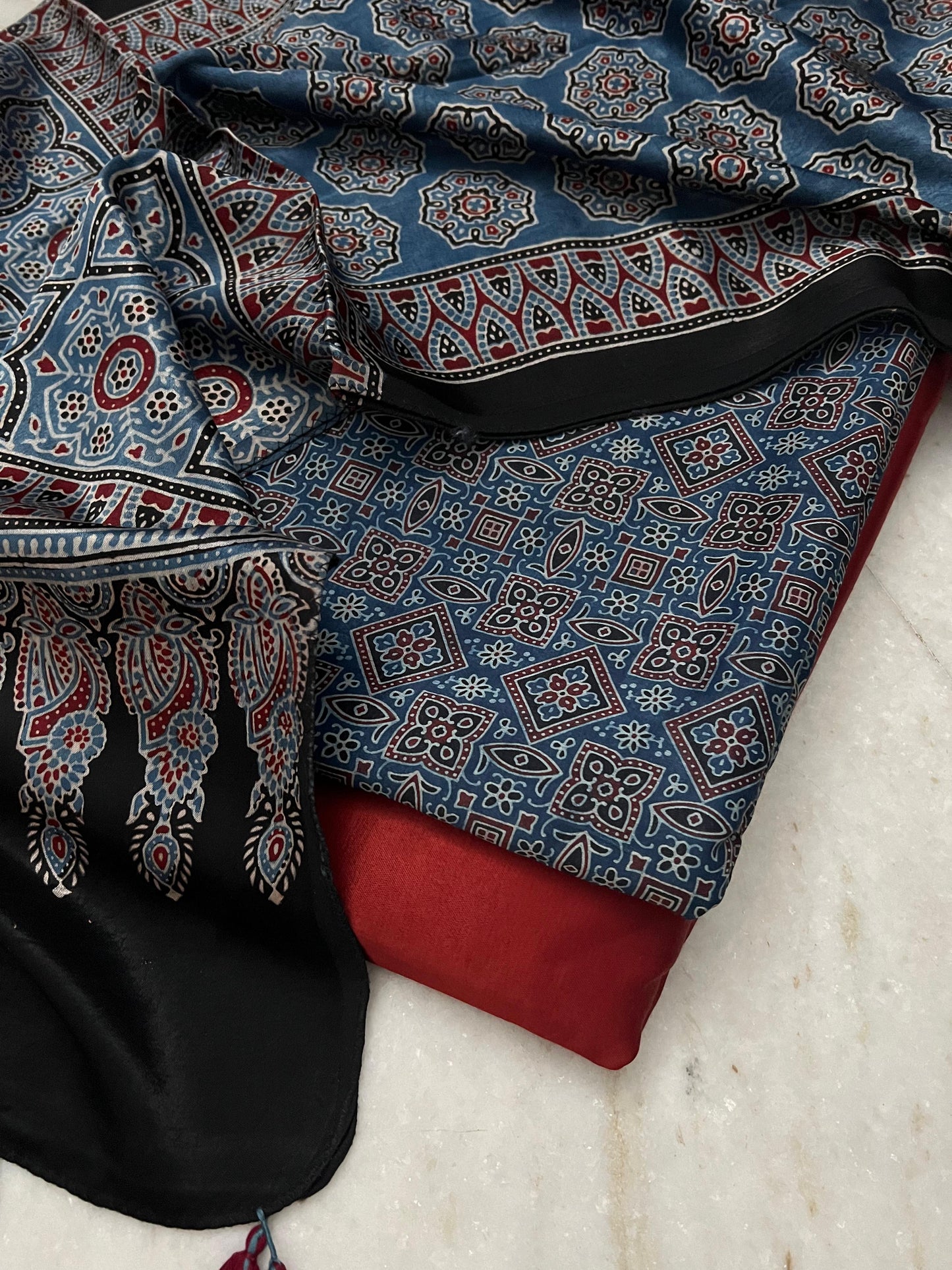 Ajrakh dress materials unstiched mashru fabric