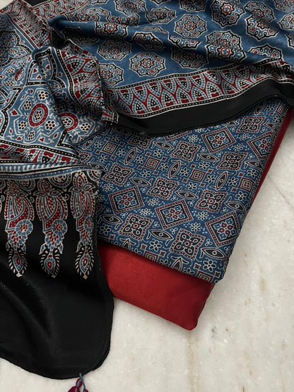 Ajrakh dress materials unstiched mashru fabric