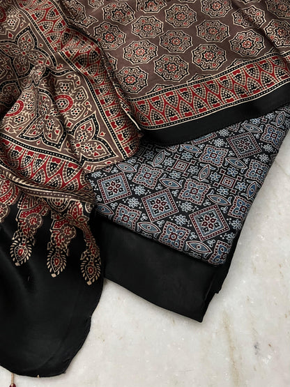 Ajrakh dress materials unstiched mashru fabric
