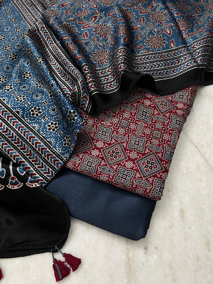 Ajrakh dress materials unstiched mashru fabric