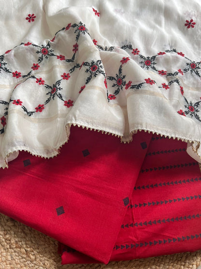 Cotton red top with chandheri duppata