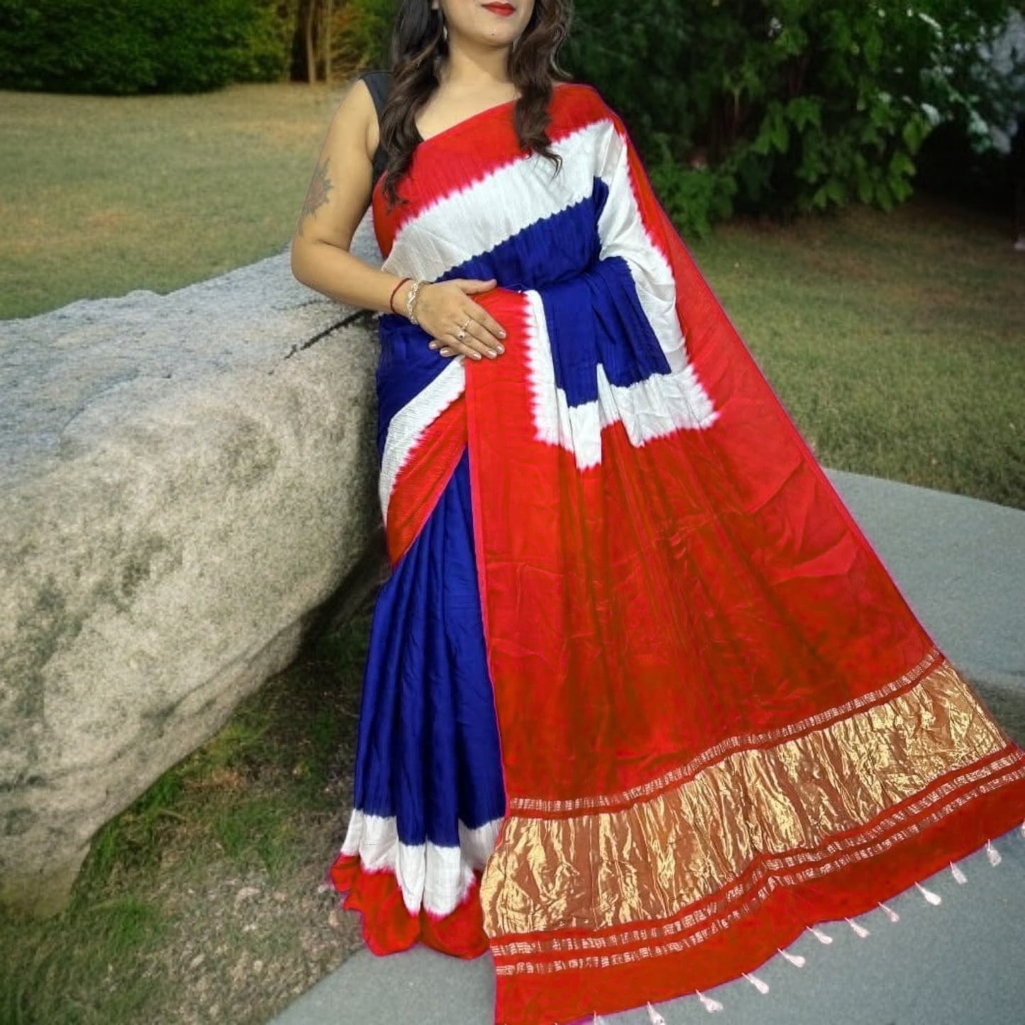 Modal silk designer saree with tussels