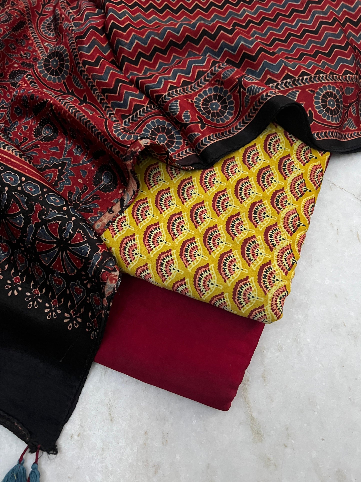 Ajrakh dress materials unstiched mashru fabric